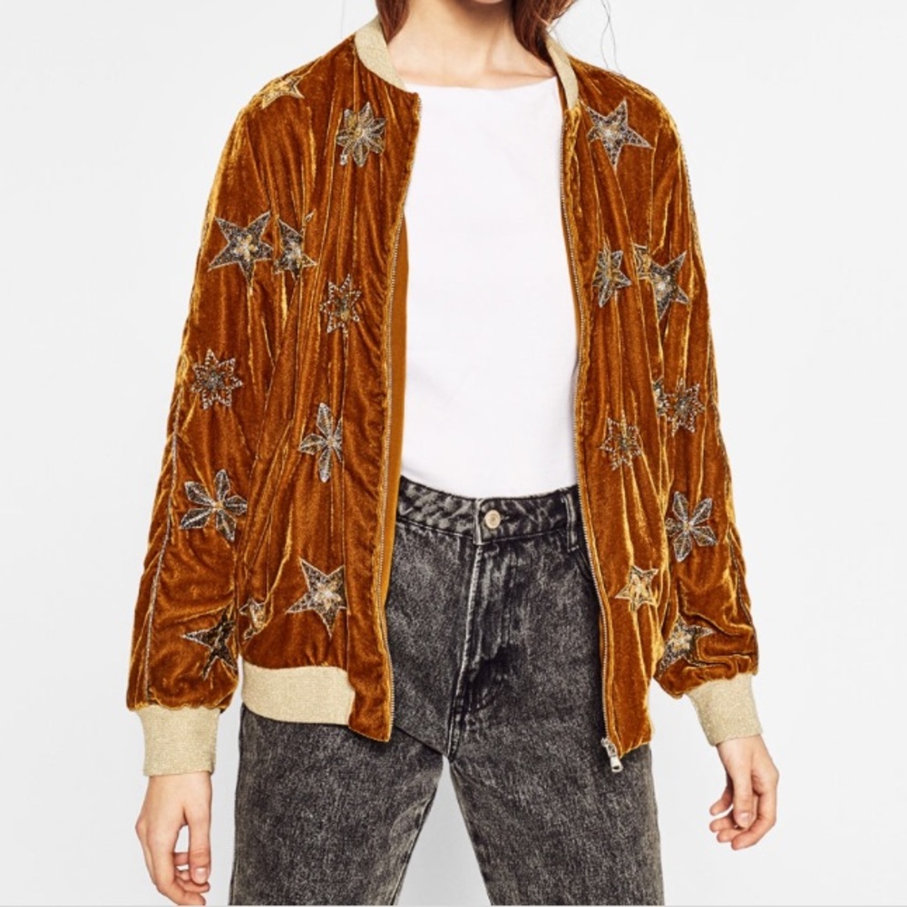 Zara Velvet Star Bomber Jacket
